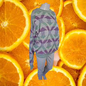 Vintage Union Pier Purple Green Geometric‎ Design Crew Neck Sweater Size Large